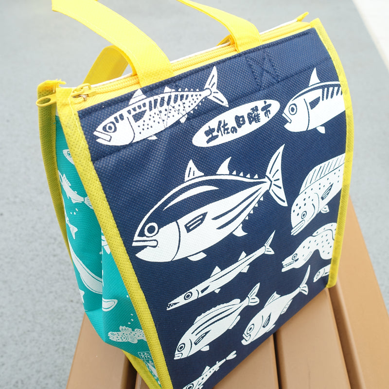 【再販・数量限定】日曜市保冷バッグ　土佐てぬぐい　海魚川魚柄